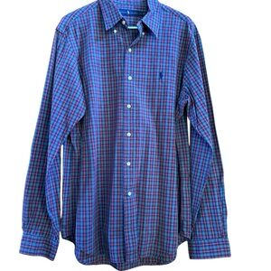 Ralph Lauren Men's Blue Plaid Button up Long Sleeve Shirt size L